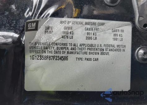 2007 Chevrolet Malibu Ls z USA, uszkodzony, nr VIN 1G1ZS58F87F234586